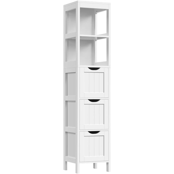 Yaheetech 5-tier Modern Bathroom Storage Cabinet with 3 Drawers and 2 Open Shelves, White