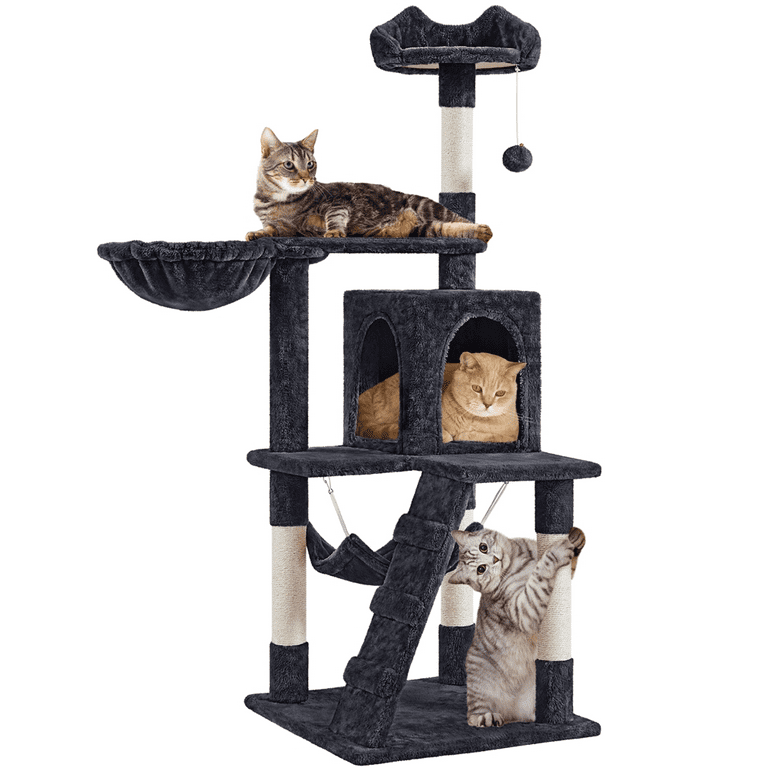 Yaheetech 51 Cat Tree Condo Multilevel Cat Towers w Hammock Tunnel Scratching Post Black Size 19.3 x 19.3 x 51 LxWxH