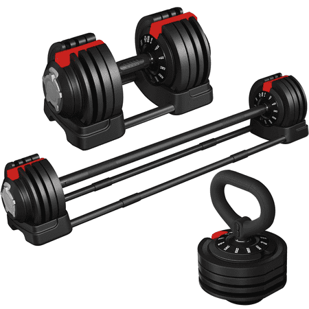 Yaheetech 52.5lbs Adjustable Dumbbell Weight Set with Tray, Black