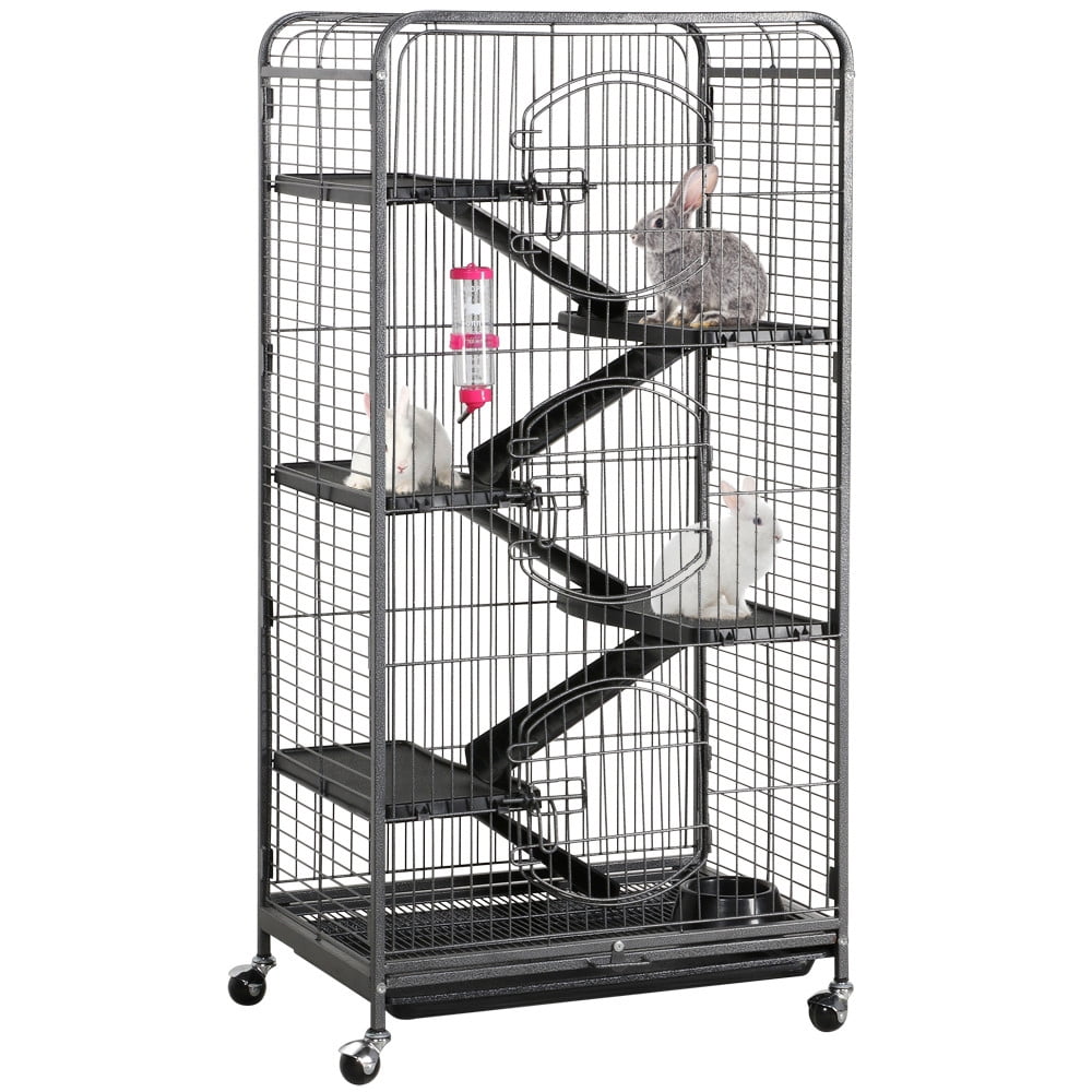 Yaheetech 52'' 6 Level Indoor Rabbit Small Animal Cage Hutch Black with 3 Front Doors