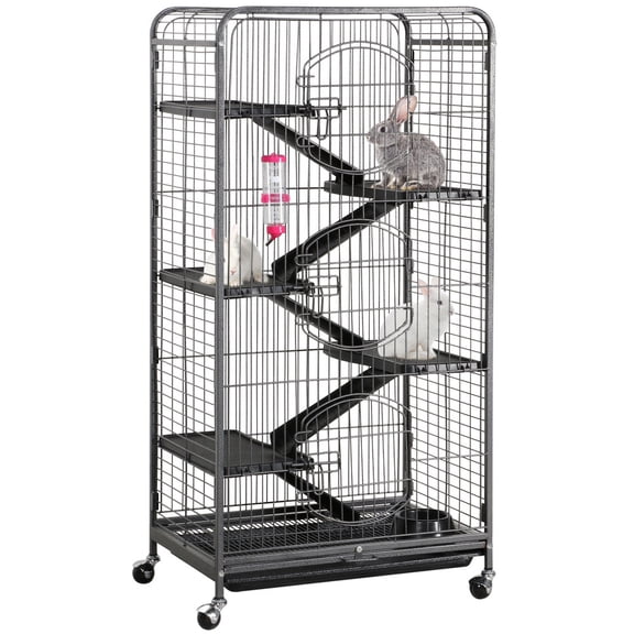 Yaheetech 52'' 6 Level Indoor Rabbit Small Animal Cage Hutch Black with 3 Front Doors