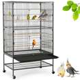 thumbnail image 1 of Yaheetech 52"H Metal Rolling Bird Cage with 3 Perches & 4 Feeders & Extra Storage Shelf, Black, 1 of 10