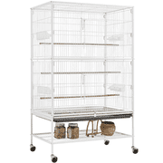 Yaheetech 52H Rolling Metal Bird Cage with 3 Perches & 4 Feeders & Extra Storage Shelf, White