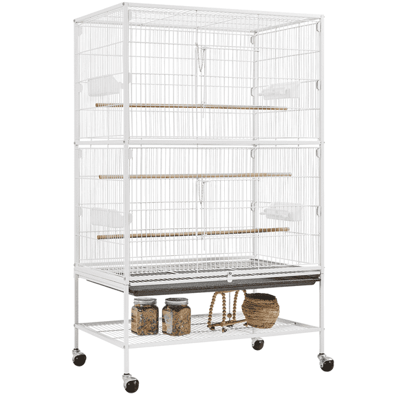 Yaheetech 52"H Rolling Metal Bird Cage with 3 Perches & 4 Feeders, White