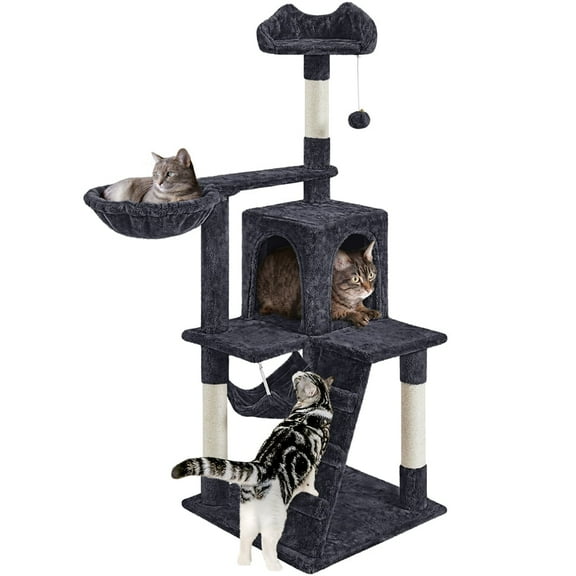 Yaheetech 53.5'' Multilevel Cat Tree Condo with Scratching Post, Black