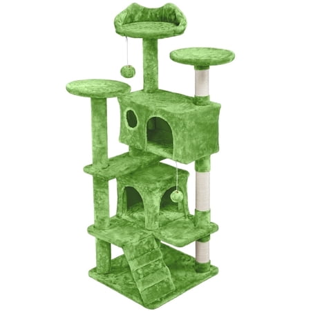 Yaheetech 53.9" H Cat Tree with Double Condos, Scratching Posts & Ramp, Green
