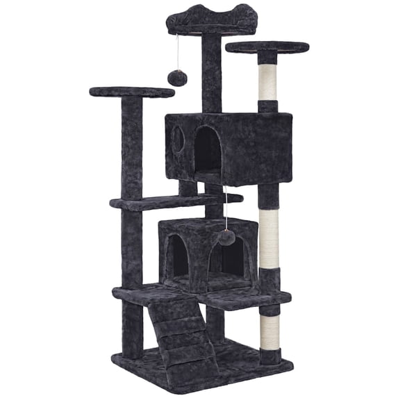 Yaheetech 53.9" H Cat Tree with Double Condos, Scratching Posts & Ramp, Black