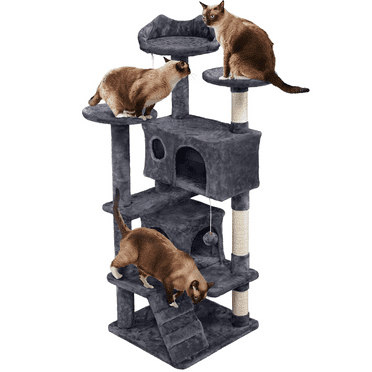 Yaheetech 54.5''H Cat Tree Condo with Scratching Post Tower, Dark Gray