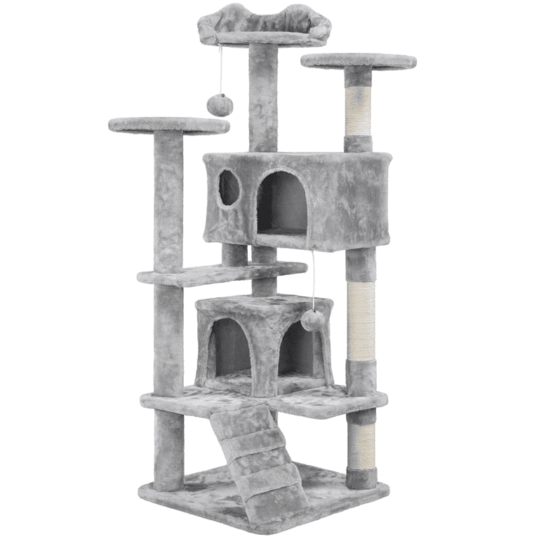 Yaheetech 54 H Multi Tiered Cat Tree Condo with Scratching Post Tower Light Gray Durable and Safe for Kittens Walmart