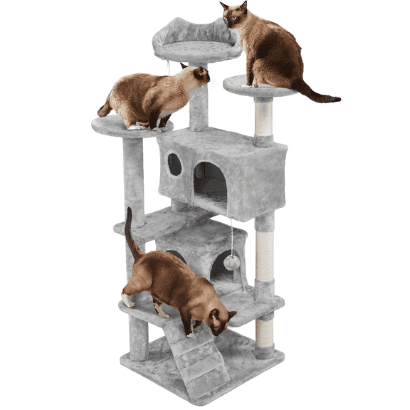 Yaheetech 53.9''H Cat Tree Condo with Scratching Post Tower, Light Gray