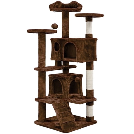 Yaheetech 53.9" H Cat Tree with Double Condos, Scratching Posts & Ramp, Brown
