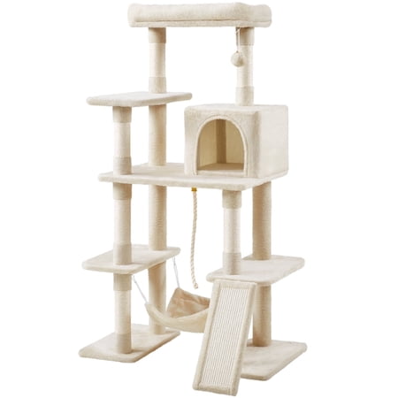 Yaheetech 54" Large Cat Tree Tower with Hammock, Scratching Posts, Condo, Perch, Beige