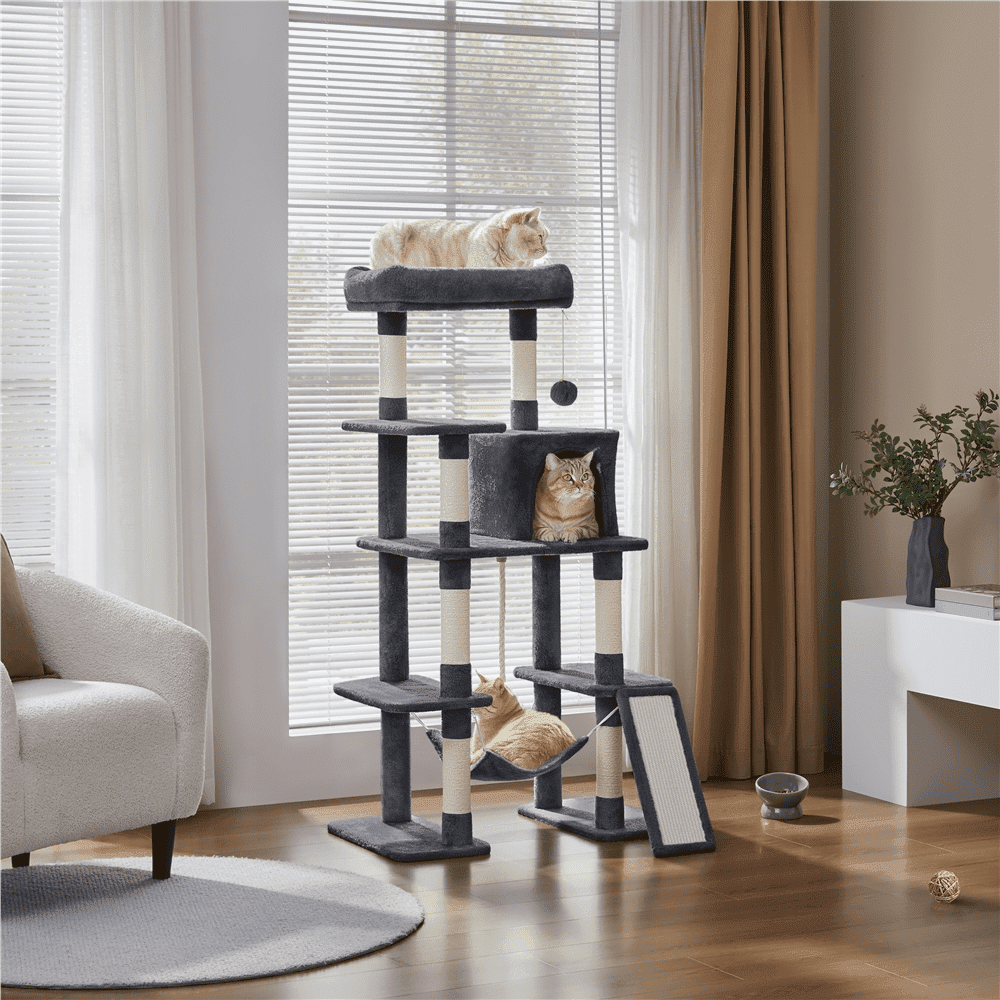 Yaheetech 54" Tall Multilevel Plush Cat Tree with Hammock Scratching ...
