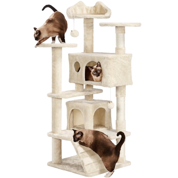 Yaheetech 53.9''H Cat Tree Condo with Scratching Post Tower, Beige