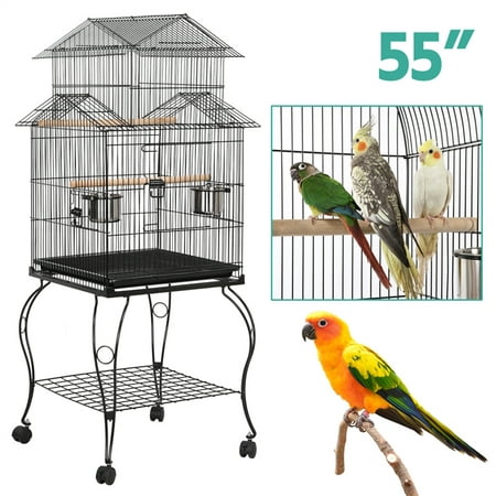 Yaheetech 55''H Rolling Metal Bird Cage with Detachable Stand,Black