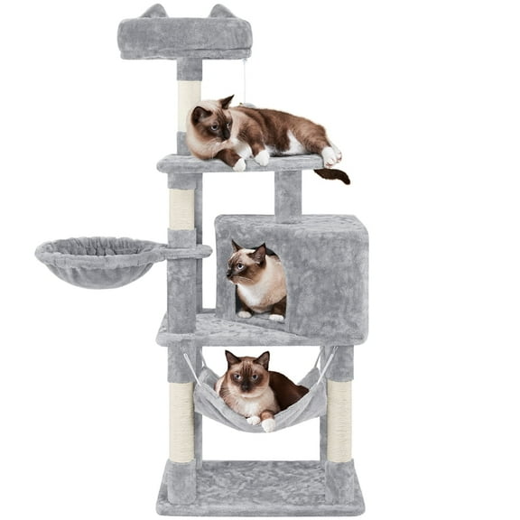 Yaheetech 54.7'' Multilevel Cat Tree with Scratching Posts, Basket, Perches, Light Gray