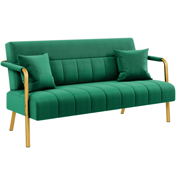 Yaheetech 56.6'' W Modern Upholstered Sofa Couch with 2 Pillows, Green