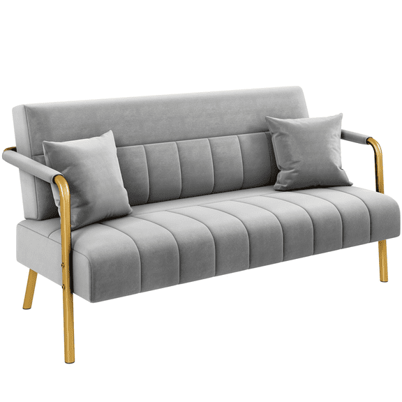 Yaheetech 56.5'' W Modern Upholstered Sofa Couch with 2 Pillows Small Loveseat, Light Gray