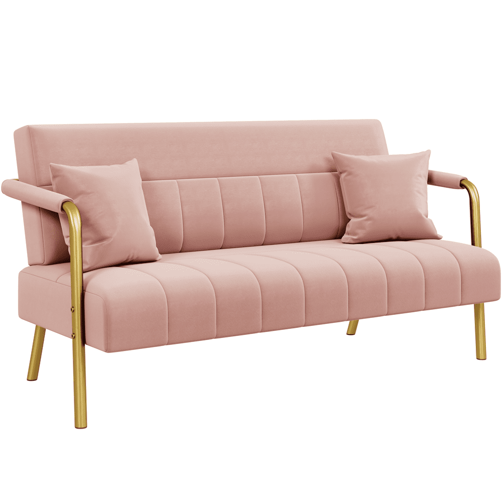 Yaheetech 56 6 W Modern Upholstered Sofa Couch with 2 Pillows Pink