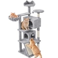 thumbnail image 1 of Yaheetech 57.5''H Cat Tree Tower Cat Tree with 2 Condos, Scratching Posts, Ramp, Light Gray, 1 of 9