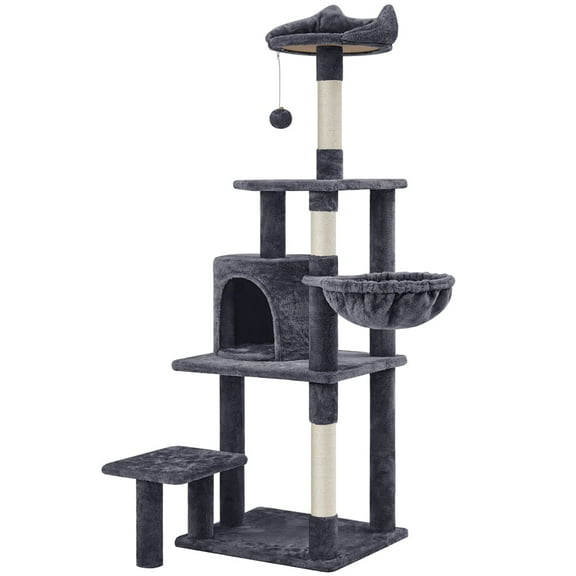 Yaheetech 57.1'' Deluxe Multilevel Cat Tower with Perch and Basket, Dark Gray