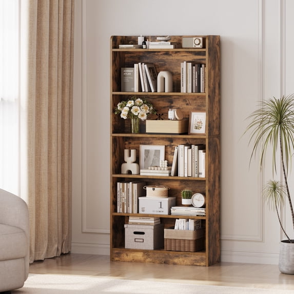 Yaheetech 6-Tier Modern Open Shelf Bookcase with Top Open Compartment & Anti-Toppling Device, Rustic Brown