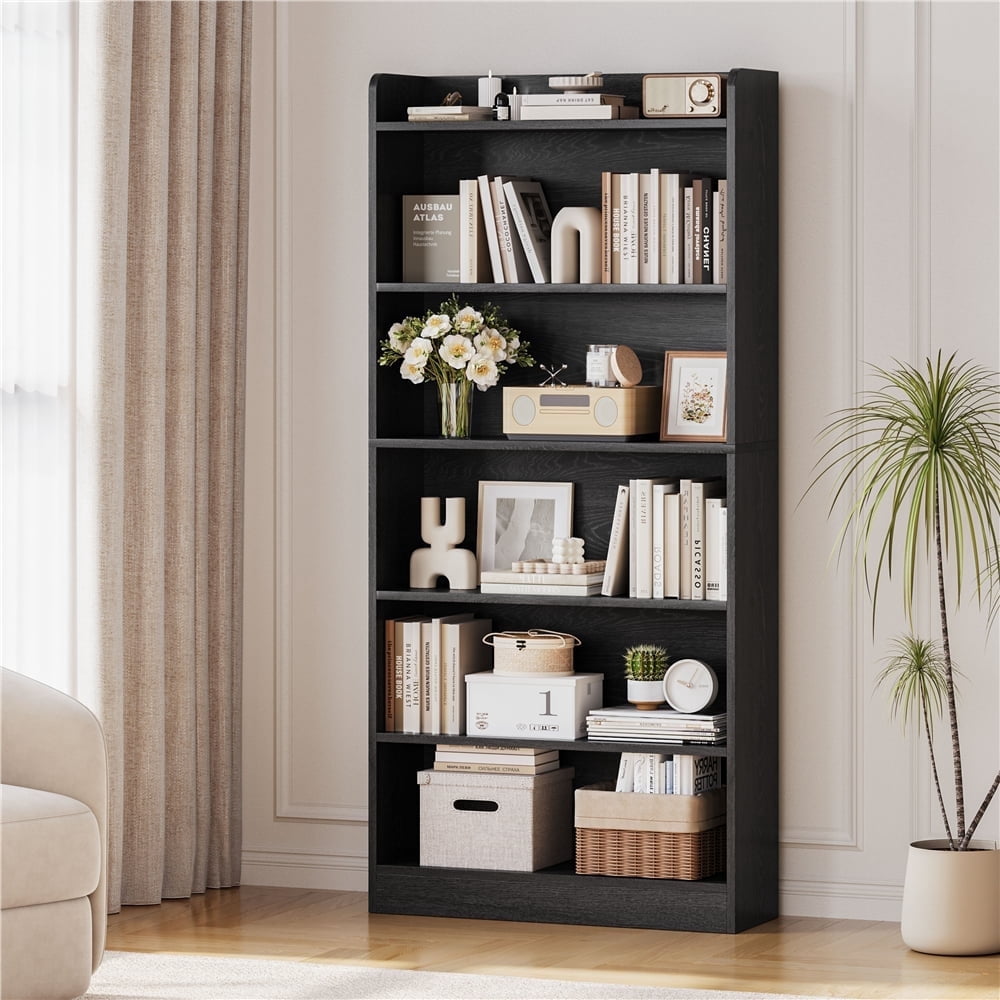 Yaheetech 6-Tier Wooden Bookshelf with Adjustable Open Shelf, Black