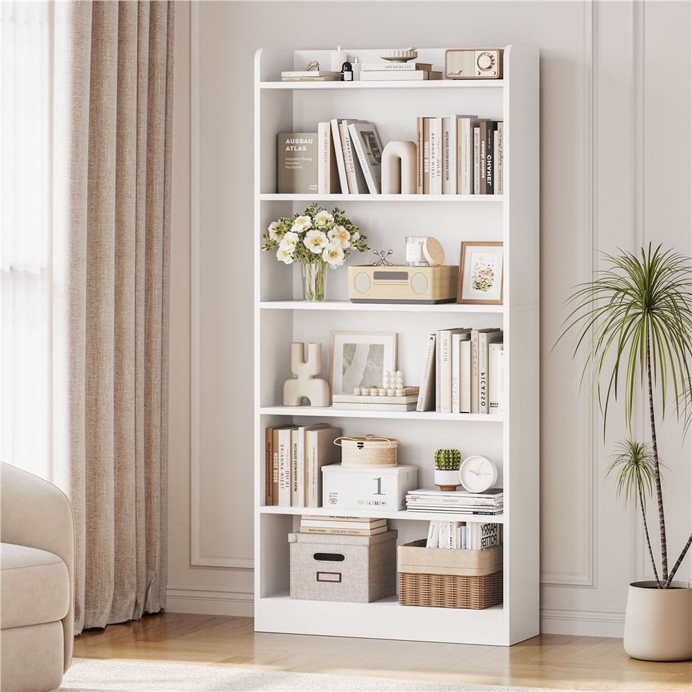 Yaheetech 6-Tier Wooden Bookshelf with Adjustable Open Shelf, White
