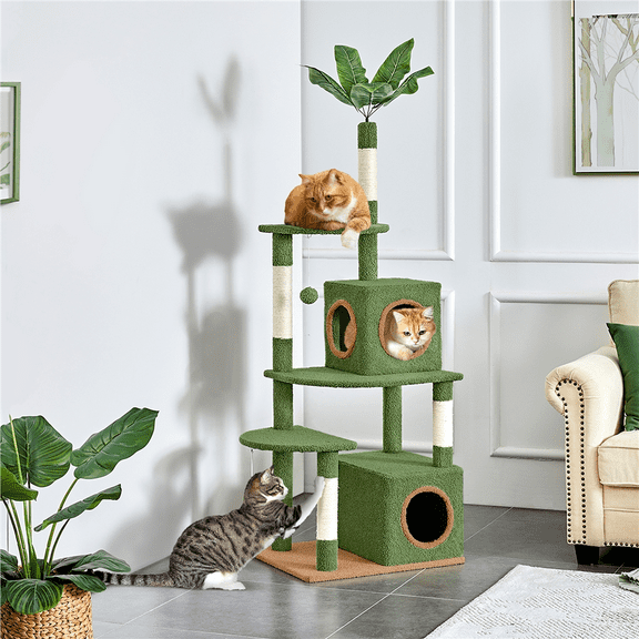 Yaheetech 58.5'' H Cat Tree Tower with 2 Condos & Scratching Posts, Green/Brown
