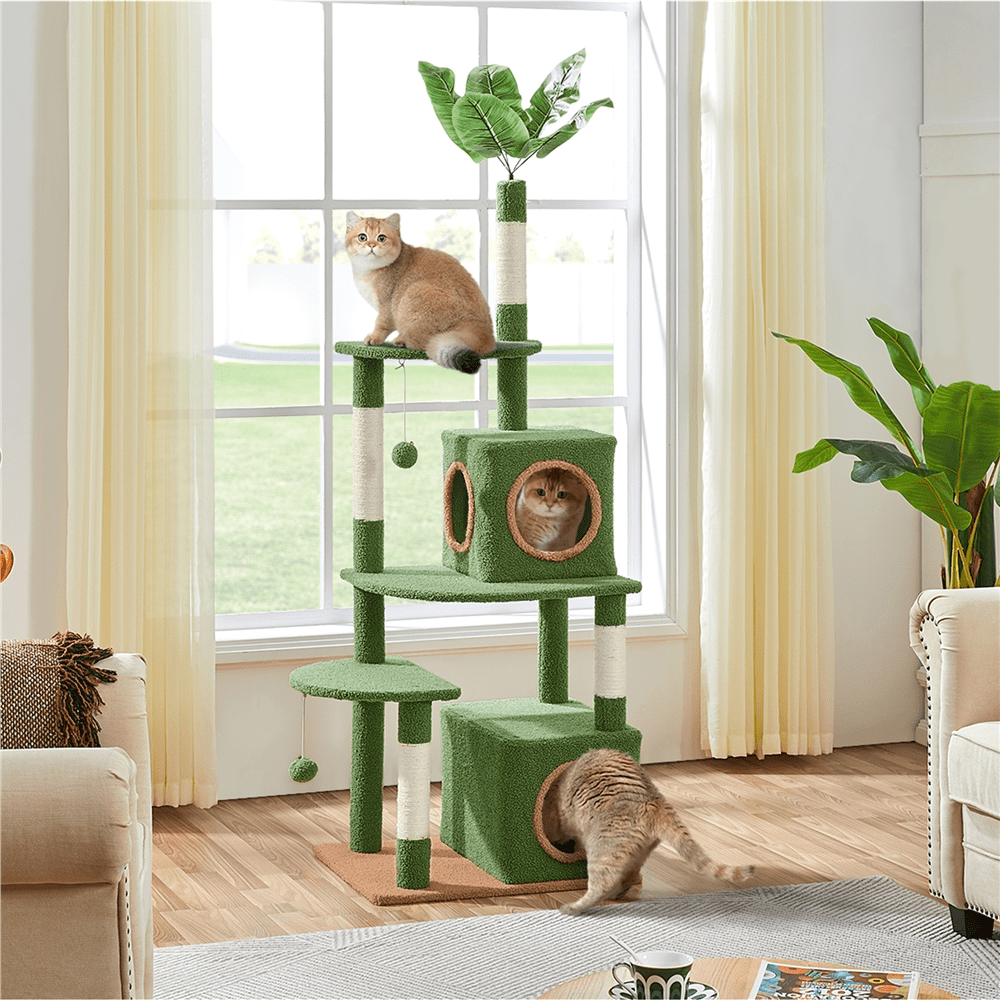 Yaheetech 59'' H Cat Tree Tower with 2 Condos & Scratching Posts, Green/Brown