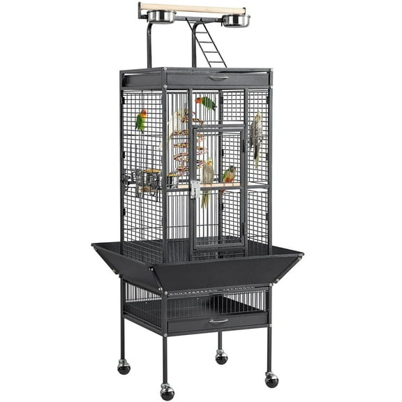 Yaheetech 61.5''H Rolling Play Top Metal Bird Cage,Hammered Black