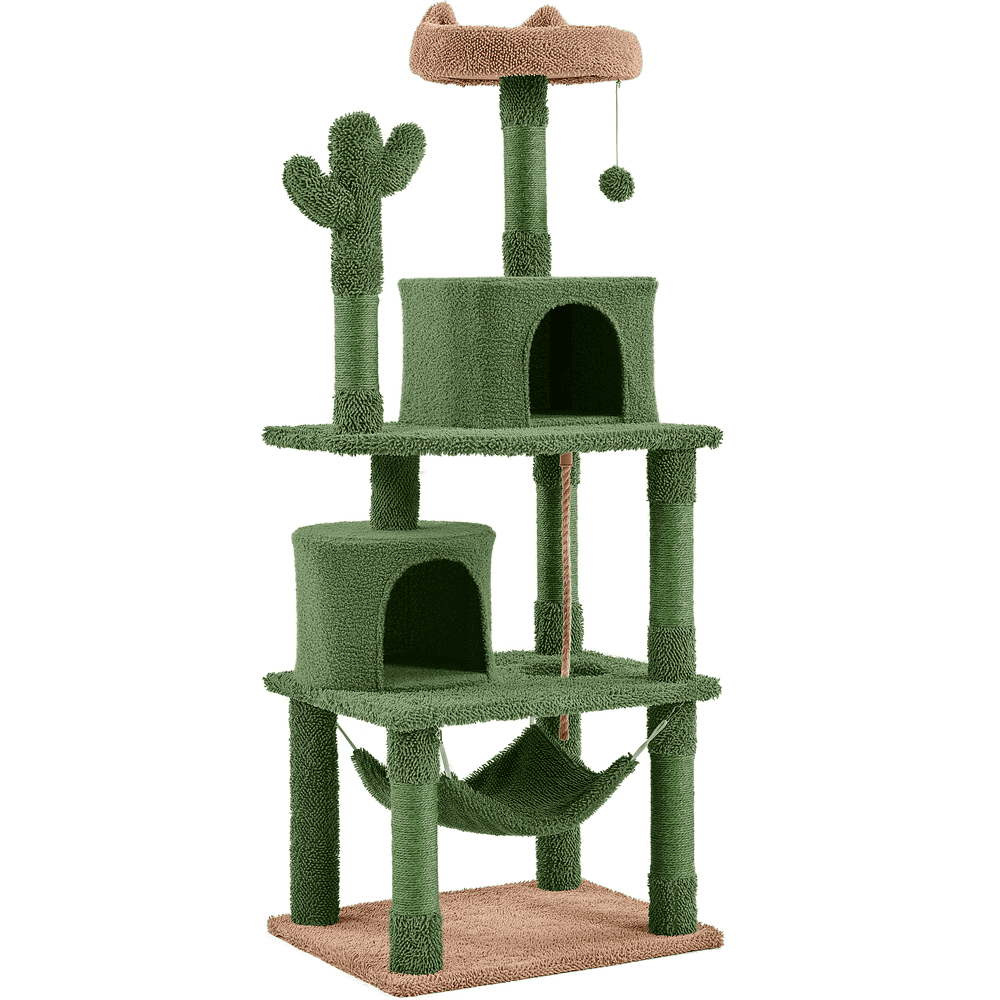 Yaheetech 62.5'' H Cactus Cat Tree Cat Tower with Padded Perch, Green/Brown