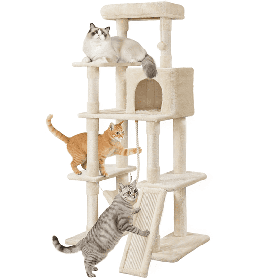Yaheetech 63 Inch Multilevel Cat Tree with Hammock and 7 Scratching Posts, Beige
