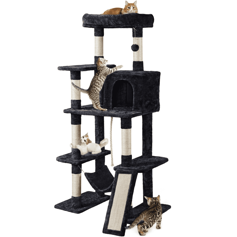Yaheetech 62.6 Inch Multilevel Cat Tree with Hammock and 7 Scratching Posts, Black