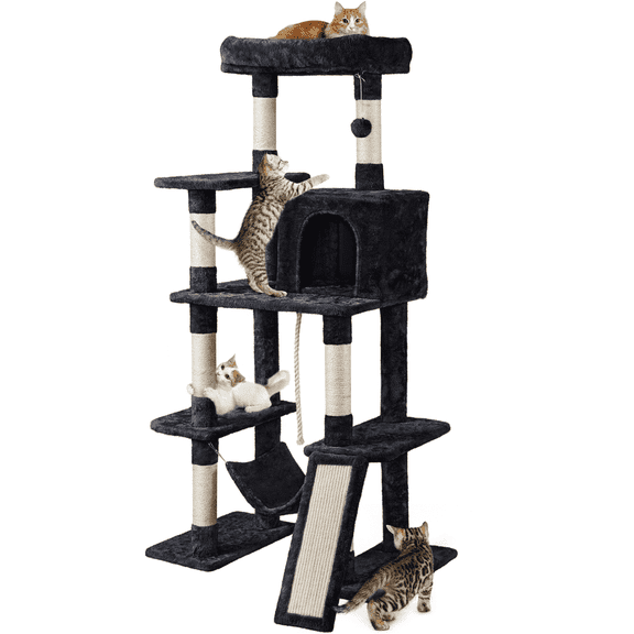 Yaheetech 62.6 Inch Multilevel Cat Tree with Hammock and 7 Scratching Posts, Black