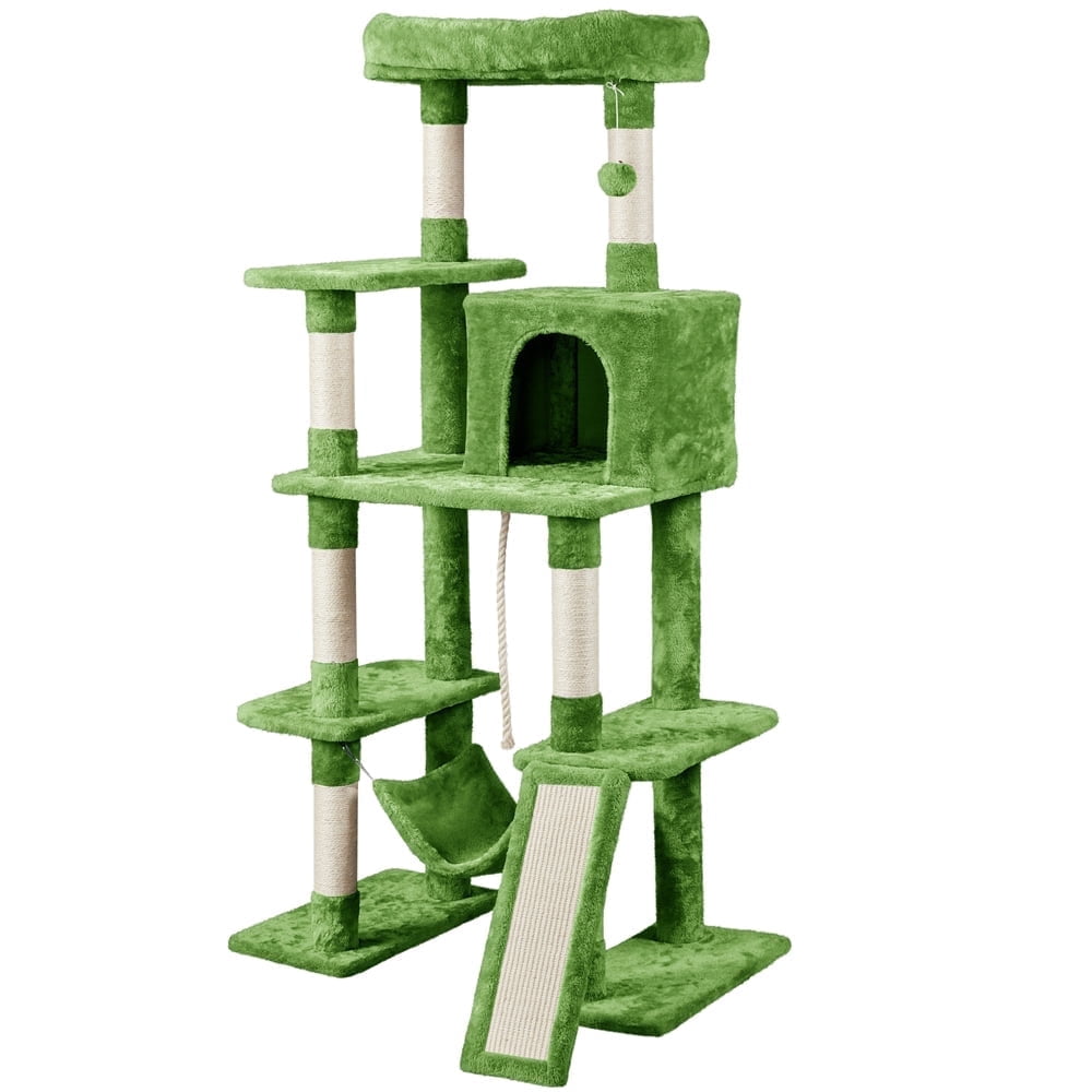 Yaheetech 62.6 Inch Multilevel Cat Tree with Hammock and 7 Scratching Posts, Green