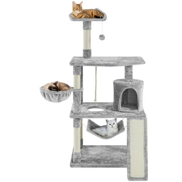 Yaheetech 63.5″ H Cat Tree with Basket Hammock Scratching Post for Indoor Cats, Light Gray