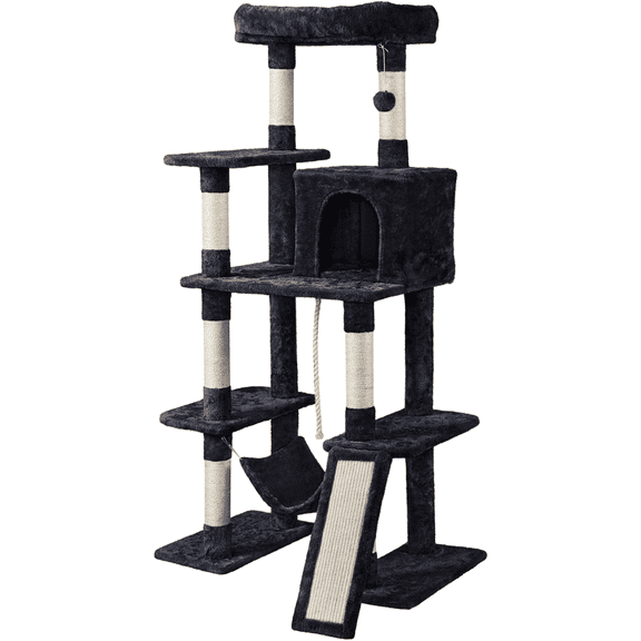 Yaheetech 63'' H Cat Tree Cat Tower with Hammock Scratching Posts Condo, Black