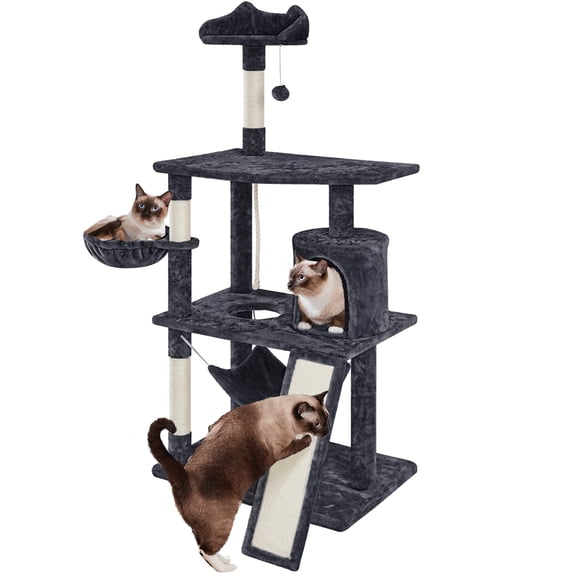 Yaheetech 63" Multi-Level Cat Tree with Condo, Hammock, Basket & Scratching Ramp, Black