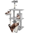 thumbnail image 1 of Yaheetech 63" Multi-Level Cat Tree with Condo, Hammock, Basket & Scratching Ramp, Light Gray, 1 of 7