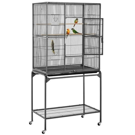Yaheetech 63''H Large Parrot Cage w/ Stand, Hammered black