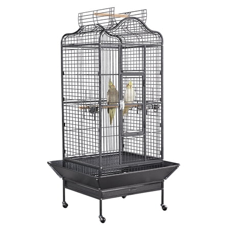 Yaheetech 63''H Large Rolling Parrot Cage with Open Playtop, Stand & Slide-Out Tray, Black