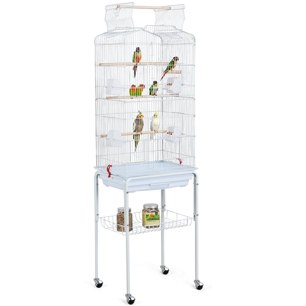 Yaheetech 64"H Open Top Metal Bird Cage Large Parrot Cage w/ Double Doors & Rolling Stand for Budgie Parrot Canary Cockatiel, White