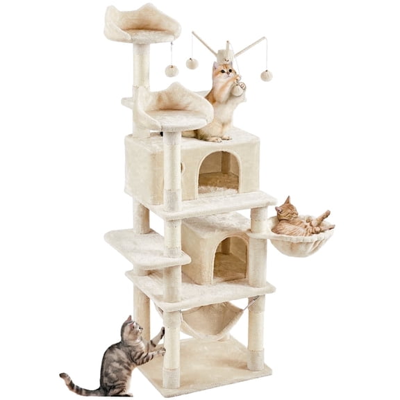 Yaheetech Multi-Level 67.1'' H Cat Tree Cat Tower with Condos, Beige