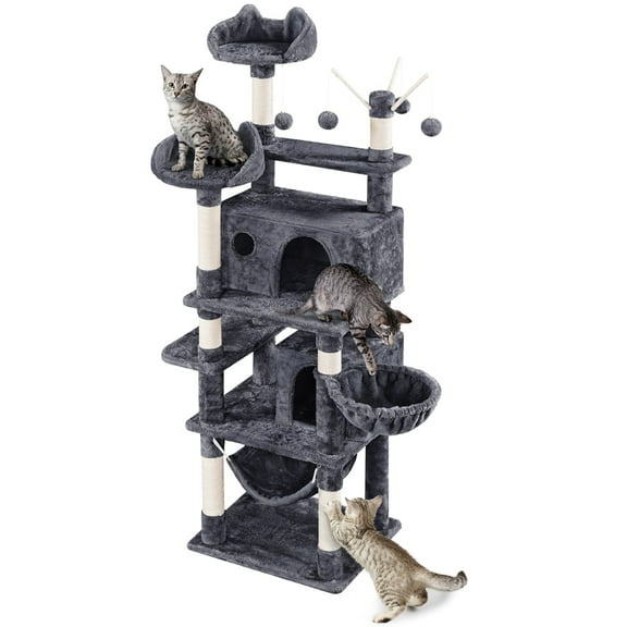Yaheetech 67.1'' H Multi-Level Cat Tree Cat Tower with Condos, Dark Gray