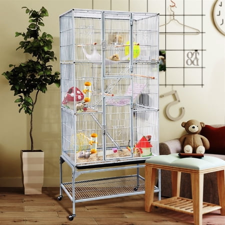 Yaheetech 69''H Extra Large Rolling Metal Pet Cage with Detachable Stand, White