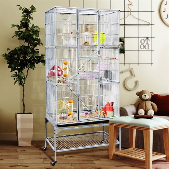 Yaheetech 69''H Extra Large Rolling Metal Pet Cage with Detachable Stand, White