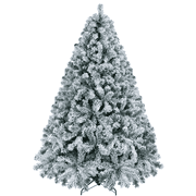 Yaheetech 6Ft Pre-lit Flocked Artificial Christmas Tree with Foldable Stand and Warm Lights, Green