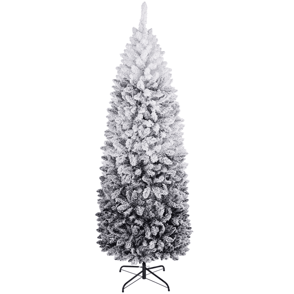 Yaheetech 6Ft Pre-lit Flocked Pencil Artificial Christmas Tree with Lights,Black Gradient