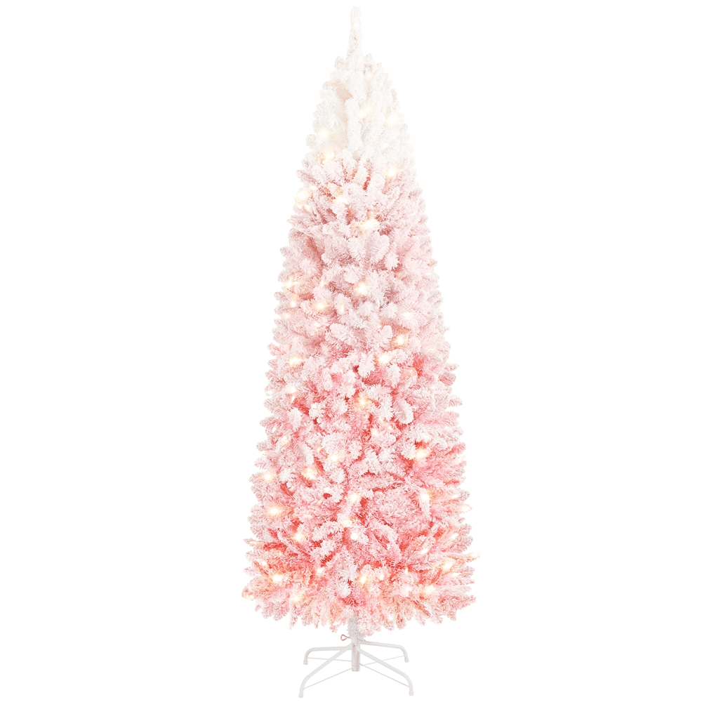 Yaheetech 6ft Prelit Flocked Pencil Artificial Christmas Tree with